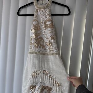 12th Tribe Like Gold Dust White Sequin Fringe Dress
